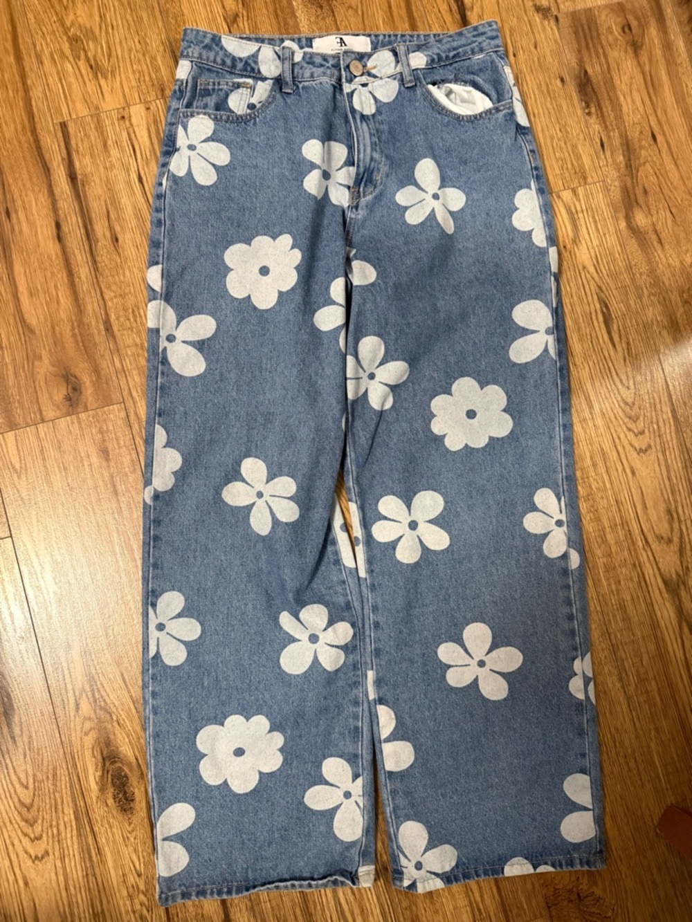 Floral Print Wide Leg Jeans | Flying Angel